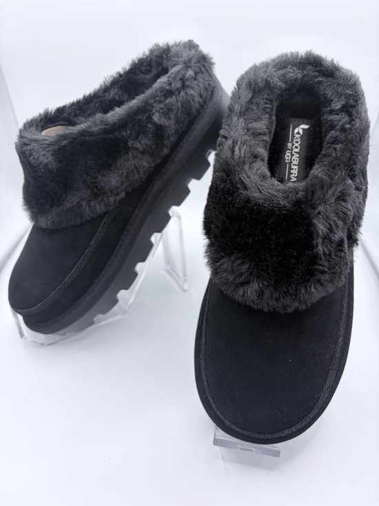 Koolaburra Shoes - Koolaburra by UGG Tizzey Suede Faux Fur Platform Slip-On Black Mules Size 5 NWT
